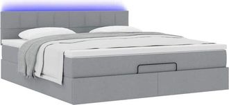 vidaXL Vidaxl - Cama Otomana Con Colch&oacute;n Y Led Tela Gris Claro 180x200cm