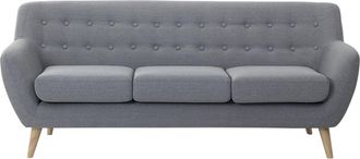 Beliani Sof&aacute; 3 Plazas Tapizado Gris Claro Con Respaldo Copetudo Patas De Madera Clara Acolchadas Gruesas Sala De Estar Minimalista Escandinava Motala