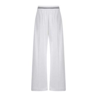 Brunello Cucinelli Womens White Wide Leg Cotton Trousers, Size XL
