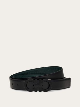 Ferragamo Men Reversible and adjustable knurled Gancini belt Black