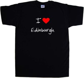 Tee Tree Designs I Love Heart Edinburgh Black T-Shirt (White Print)-Small