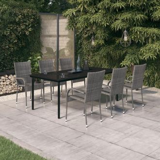 vidaXL Juego De Comedor Para Jard&iacute;n 7 Piezas Gris Y Negro Vidaxl