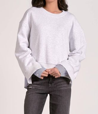 Elan Layered Mixed Media Top In Heather Grey/blue Stripe