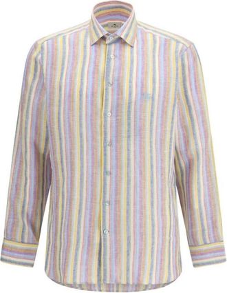 Etro Gestreept linnen overhemd - Heren - Casual Overhemden - Veelkleurig - 2XL - Linnen - Overhemden