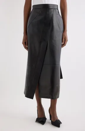 Givenchy Asymmetrical Leather Midi Skirt in Black at Nordstrom, Size 38