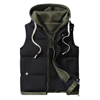 Generic Mens Hooded Padded Vest, Quilted Gilet for Winter, Warm Sleeveless Jacket with Drawstring Hood, Casual Bodywarmer Ideal for Hiking and Daily Wear, Ins