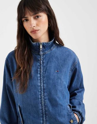 Tommy Jeans Giacca con collo a imbuto in chambray lavaggio blu medio