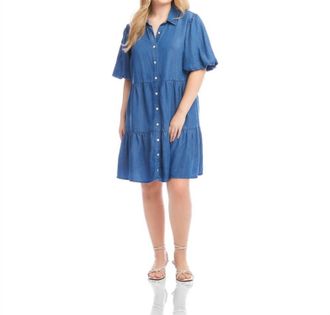 Karen Kane Puff Sleeve Tiered Shirtdress - Plus In Chambray