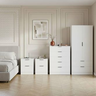 Home Discount Vida Designs Trega 4Pc Bedroom Set(2Dr Bedsidex2, 5Dr Chest, Wardrobe) in White