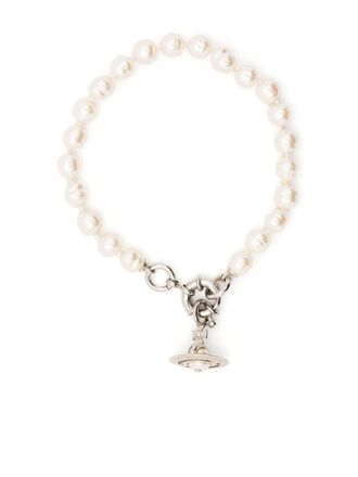 Vivienne Westwood logo-charm pearl bracelet - Neutrals