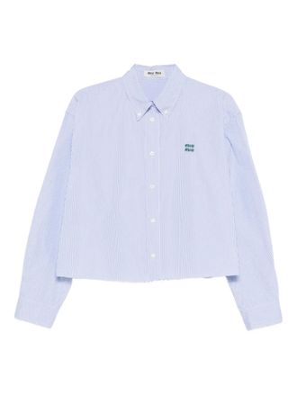 Miu Miu striped logo-embroidered shirt - Blu