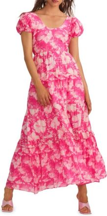 LoveShackFancy Karalie Floral Maxi Dress In Holiday Sun Fuschia