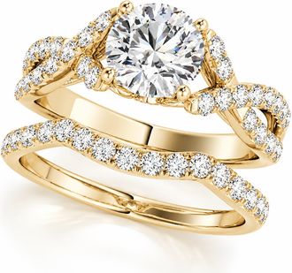 Pompeii3 1 1/4 Ct Diamond Engagement Ring Wedding Band Set 14k Yellow Gold