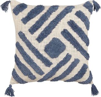 Beliani Coj&iacute;n De Algod&oacute;n Azul Beige Claro 45 X 45 Cm Geom&eacute;trico Borlas Relleno Jacaranda