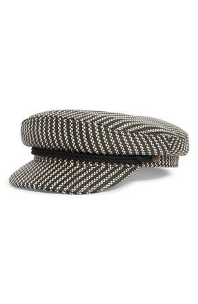 Brixton Woven Straw Fiddler Cap in Black/Natural Straw at Nordstrom, Size X-Small