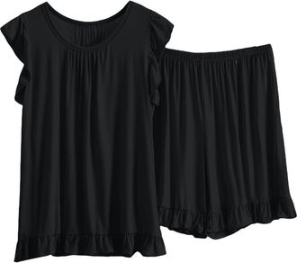 Generic Womens Pyjamas Sets Cotton Comfy Sleeveless Vest Top with Shorts Ladies Cami Pjs Sets Casual Loose Sleepwear Summer Nightwear (A01-Black, XXXXL) Camis