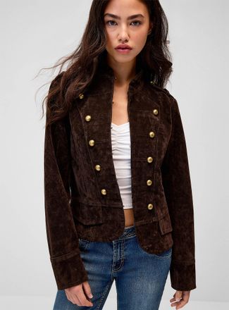 Twik Womens Trompe-loeil frog toggle buttons faux-suede Blazer Jacket