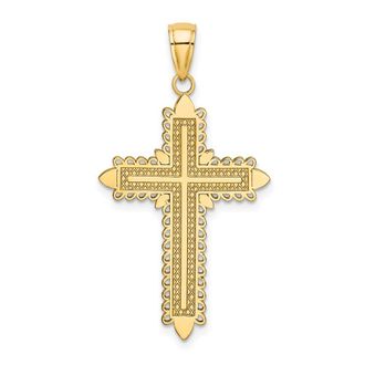 Diamond2Deal 14k Yellow Gold Lace Border Cross Charm Pendant