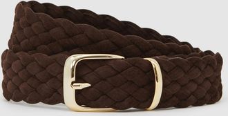 Reiss Dark Brown Suede Woven Belt, 38