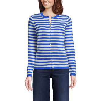 Lands End Cashmere Cardigan Sweater in Muted Cobalt/ivory Breton at Nordstrom, Size X-Small P