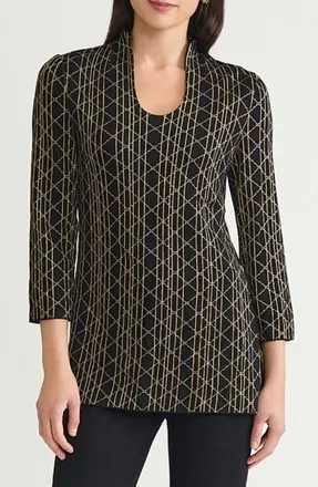 Ming Wang Art Deco Metallic Tunic in Black/Gold at Nordstrom, Size Xx-Small