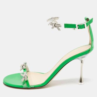 Mach & Mach Green Patent Leather And Pvc Floating Crystal Bow Sandals