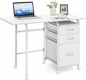 Costway Costway - Folding Computer Desk Wheeled pc Laptop Table Writing Workstation with 3 Drawers