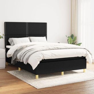 vidaXL Cama Box Spring Con Colch&oacute;n Tela Negro 140x200 Cm Vidaxl