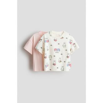 H&M 2-pack printed cotton t-shirts in Light Pink/miffy at Nordstrom, Size 18M