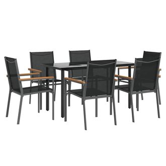 Berkfield Home Beautiful 7 Piece Garden Dining Set Black Textilene & Steel