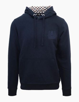 Aquascutum Mens Hooded Neck Long Sleeve Sweatshirt with Kangaroo Pocket - Navy - Size: 2X large