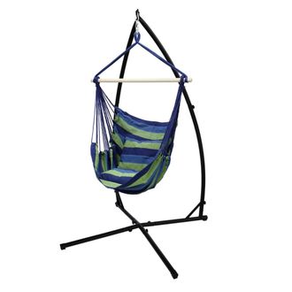 ECD Germany Silla colgante con armaz&oacute;n y coj&iacute;n Azul/Verde de algod&oacute;n