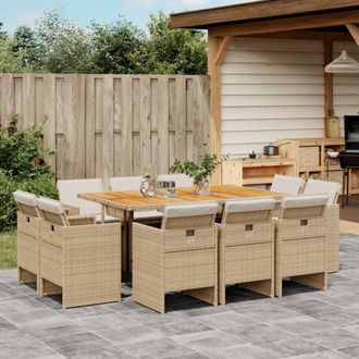 vidaXL Set Comedor De Jard&iacute;n 11 Pzas Con Cojines Rat&aacute;n Sint&eacute;tico Beige Vidaxl