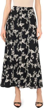 Vince Camuto Embroidered Floral A-Line Maxi Skirt in Rich Black at Nordstrom, Size Xx-Small