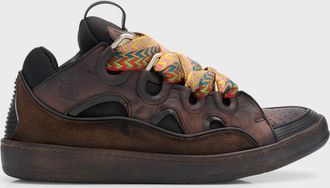 Lanvin Mens Curb Leather Low-Top Sneakers