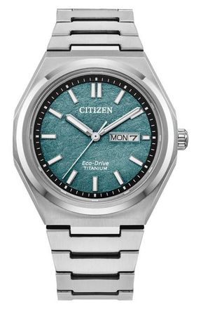 Citizen Zenshin Three-Hand Super Titanium Bracelet Watch, 39mm in Silver-Tone Green at Nordstrom