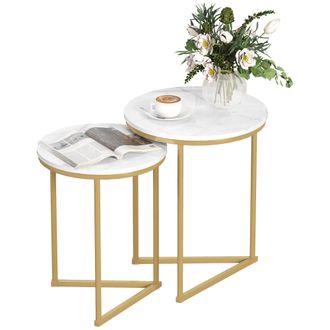 HOMCOM Nesting Coffee Table Set of 2 with Metal Frame - Gold Tone | TJ Hughes