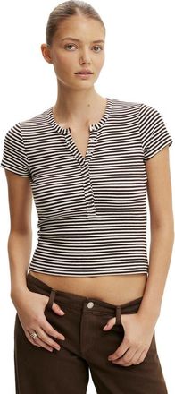 Cotton On Womens Blake Henley Short Sleeve in Madi Stripe Dark Oak at Nordstrom, Size Medium