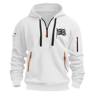 Generic Hoodies for Men UK, British Flag Printing Quarter Zip Up Sweatshirt Warm Neck, Long Sleeve Casual Fleece Jumpers, Casual Fashion Gym Tops (White, XXXL