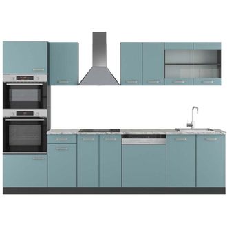 Vicco Cucina componibile R-Line, Blu-grigio/antracite, 300 cm con armadio alto, pl Marmo