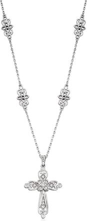 Ross-Simons Diamond Openwork Cross Necklace in Sterling Silver