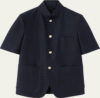 Loro Piana Linen-Wool Short-Sleeve Mini Jacket