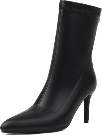 Generic Womens Elegant Ankle Boots with Shiny Metallic Finish Pointed Toe Stiletto Heel Elastic Sock Fit and Side Zipper for Party Nights,Black,5.5 UK