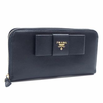 Prada Black Leather Long Wallet (Bi-Fold) (Pre-Owned)