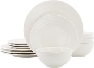Elama Gemma 12 Piece Stoneware Dinnerware Set in White at Nordstrom
