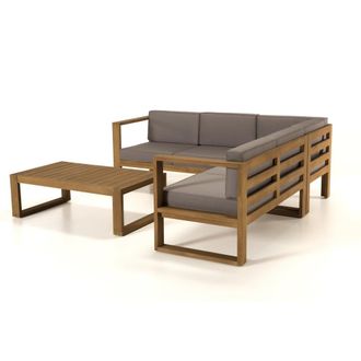 Macabane Sal&oacute;n de jard&iacute;n de madera de teca y tela 5 personas