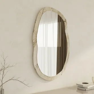 Dmora Espejo Tromello, Forma Ovalada, Tipo De Pared, Estructura Transparente, 52x86h Cm M&aacute;rmol Blanco