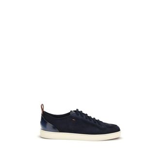 Santoni Blauw Calf Leather Bos Taurus Lage Sneakers