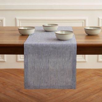Solino Home Linen Table Runner for Dining Table, Holiday and Everyday Table Decor - Narrow Stripe in Navy And White at Nordstrom, Size Xx-Small