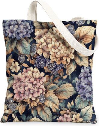 Generic Spring Aesthetic Hydrangea Canvas Tote Bag for Shopping 13x15, Retro Flower Garden Reusable Grocery Print Bag for Women Men, Floral Wildflower Aesthet
